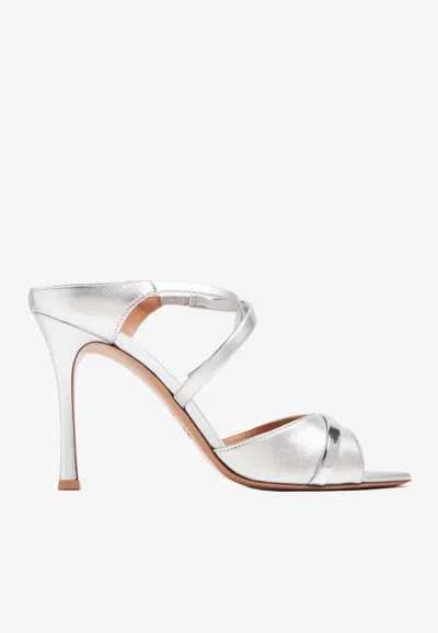 Malone Souliers Yoko 90 Sandals In Metallic Leather In Silver
