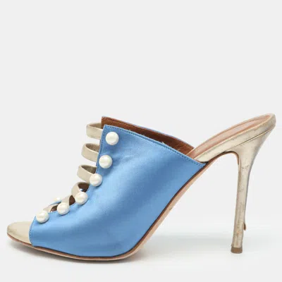 Pre-owned Malone Souliers Zada Size 39 Blue Satin Slide Sandals