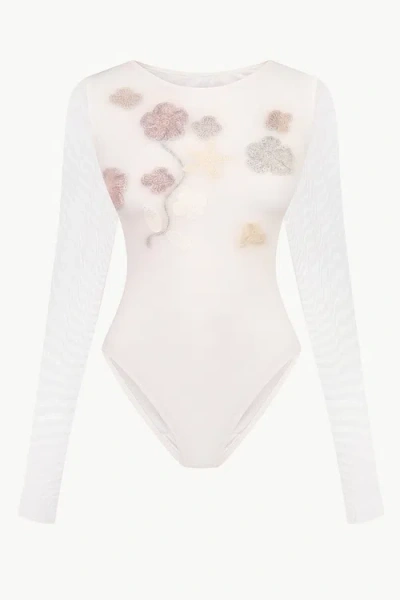 Malva Florea Bridal Sheer Mesh Bodysuit With 3d Florals In White