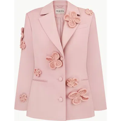 Malva Florea Classic Hourglass Jacket With Crochet Floral Appliqus In White