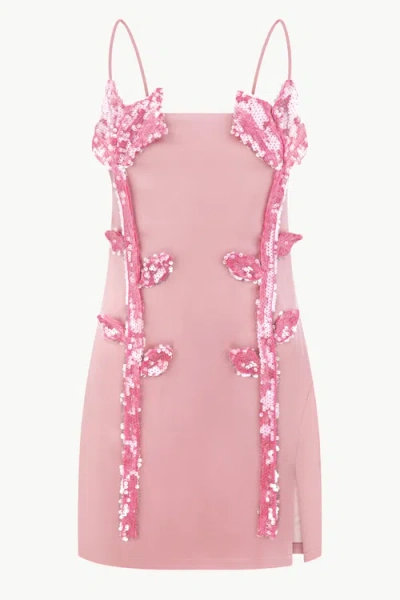 Malva Florea Floral Sequin Appliqus Mini Dress In Pink