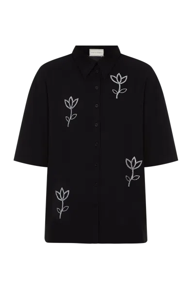 Malva Florea Rhinestone Flowers Shirt In Black