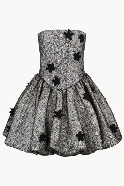 Malva Florea Sequin Balloon-hem Mini Dress With Crochet Florals In Black