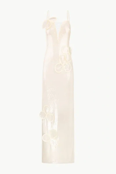 Malva Florea Sequin Maxi Bustier Gown With Petal Appliqus In Sand