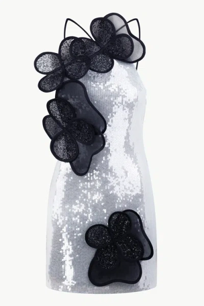 Malva Florea Sequin Mini Dress With Layered Floral Appliqus In Blue