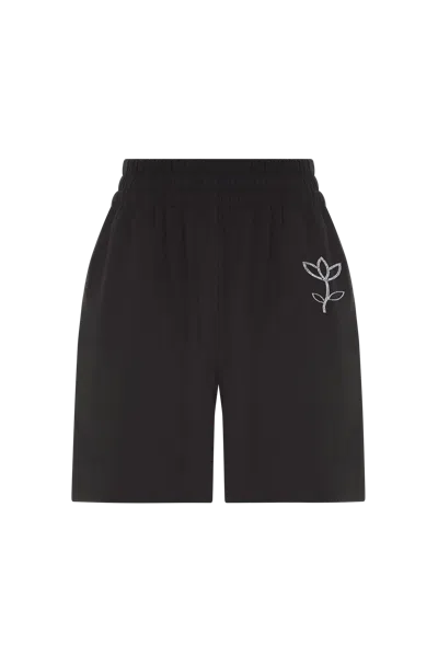Malva Florea Shorts With Rhinestone Flower In Black