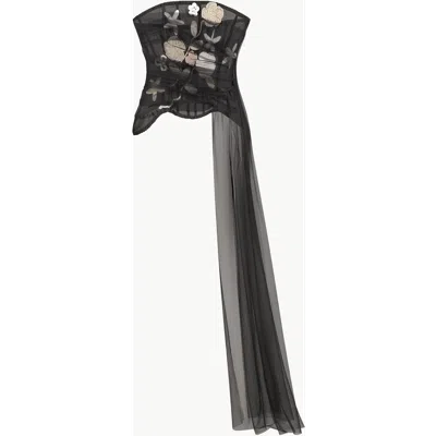 Malva Florea Strapless Corset Top With 3d Crochet Florals In Black