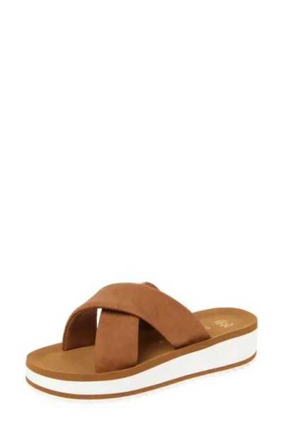 Malvados Gwen Criscross Platform Slide Sandal In Brown