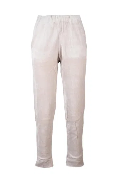 Mama B Chenille Trousers With Relaxed Fit And Tapered Leg In White