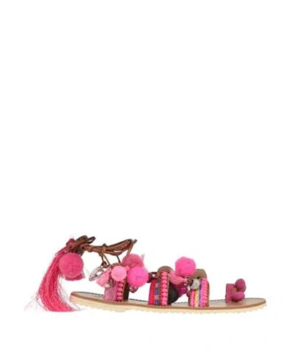 Mama Kenya Woman Thong Sandal Fuchsia Size 7 Textile Fibers In Pink