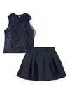 Mama Luma Bow Sequin Skirt Set In Blue