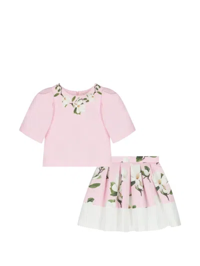 Mama Luma Kids' Floral-print Pleated Skirt Set In Pink