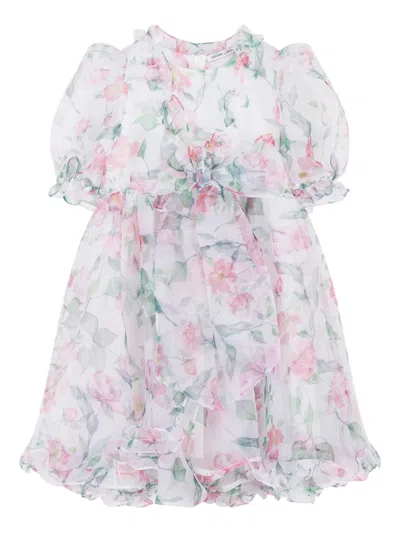 Mama Luma Kids' Floral-print Ruffled Dress In White