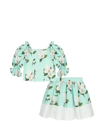 Mama Luma Kids' Floral Print Skirt Set (set Of Two) In Green