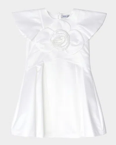 Mama Luma Kids' Girl's 3d Rose Applique Dress In White
