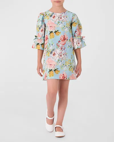 Mama Luma Kids' Girl's Akvarelli Floral Dress In Blue Flowers