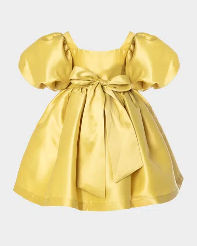 Mama Luma Kids' Girl's Balloon-sleeve Bow Belted Dress In Yellow