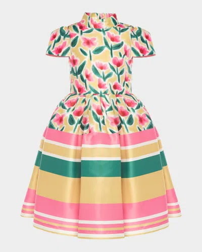 Mama Luma Kids' Girl's Floral-print & Striped A-line Dress In Multi