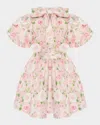 Mama Luma Girl's Floral Puff-sleeve Dress With Bow In Multi