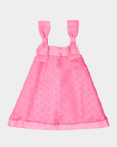Mama Luma Kids' Girl's Polka Dot Bow Dress In Pink