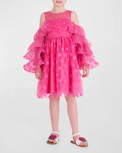 Mama Luma Kids' Girl's Polka Dot Ruffle Dress In Pink