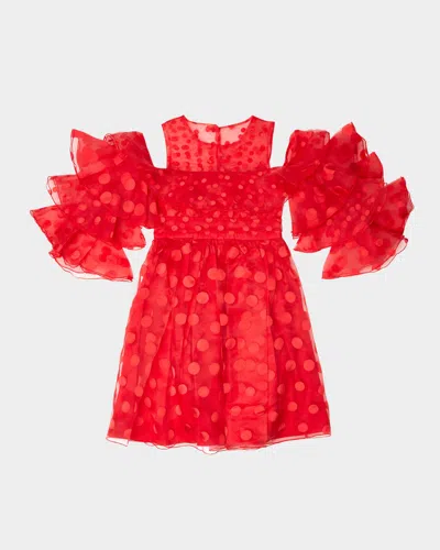 Mama Luma Kids' Girl's Polka Dot Ruffle Dress In Red