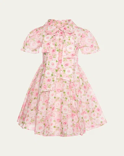 MAMA LUMA GIRL'S POSITANO FLOWERS PUFF-SLEEVE DRESS