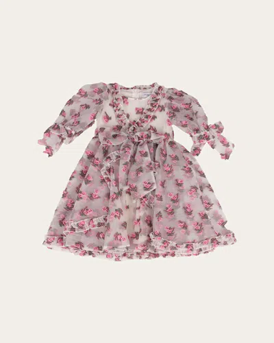 Mama Luma Kids' Girl's Puff Sleeve Floral-print Dress In Ecru