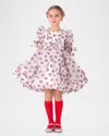 Mama Luma Girl's Puff Sleeve Floral-print Dress In Ecru