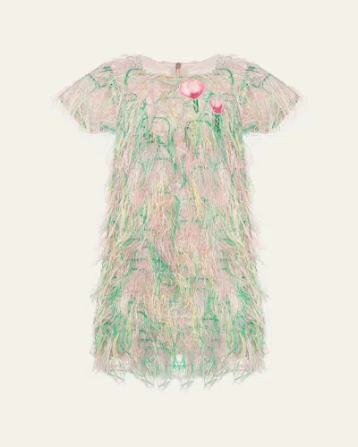 MAMA LUMA GIRL'S RAINBOW TASSEL SHORT-SLEEVE DRESS