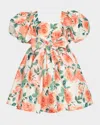Shop Mama Luma Girl's Rose Balloon-sleeve Dress In Orange
