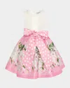 Mama Luma Girl's Sleeveless Floral & Polka Dot Dress With Bow In Pink