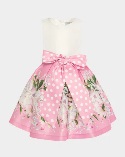 Mama Luma Kids' Girl's Sleeveless Floral & Polka Dot Dress With Bow In Pink