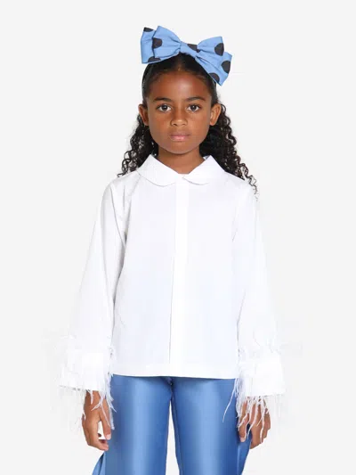 Mama Luma Kids' Girls Baby Collar Feather Blouse In White