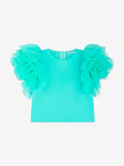 Mama Luma Kids' Girls Organza Flared Shoulder Blouse In Green