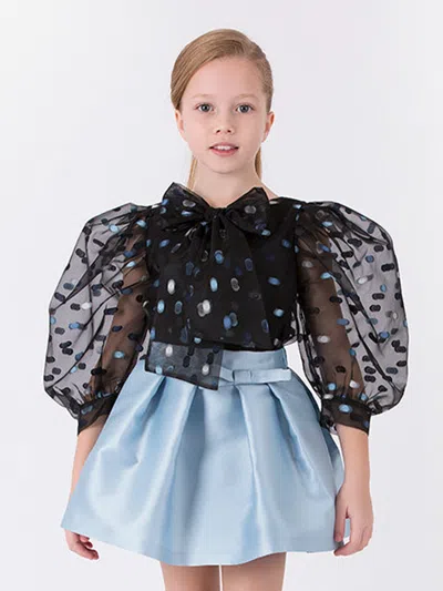 Mama Luma Girls Organza Flower Sweatshirt in Navy