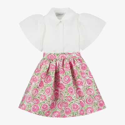 Mama Luma Babies' Girls Pink & White Rose Print Skirt Set