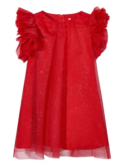 Mama Luma Kids' Glitter-embellished Ruffled Dress In Red