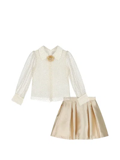Mama Luma Kids' Pleated A-line Skirt Set In Neutral