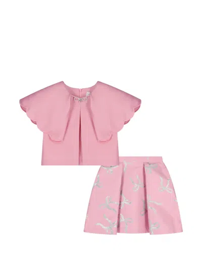 Mama Luma Kids' Scalloped Bow Skirt Set (set Of Two) In Pink