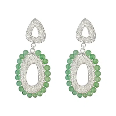 Mamba Women's Cadelita With Jadeite Stone Silver Earrings