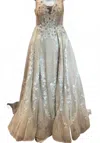 Mambo Couture Bedazzled V-neck Gown In Grey/green