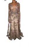 Mambo Couture Fitted Gown With Detachable Cape In Bronze/multi In Multi