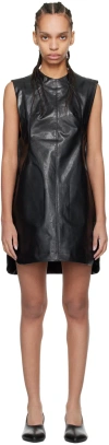 Mame Kurogouchi Black Coated Faux-leather Minidress In Black