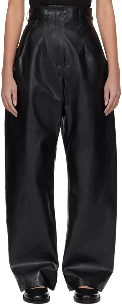 Mame Kurogouchi Black Coated Faux-leather Trousers