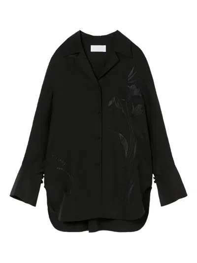 Mame Kurogouchi Floral-embroidered Shirt In Black