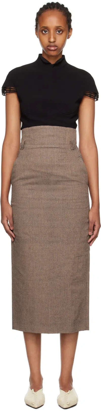 Mame Kurogouchi Gray Darted Midi Skirt In Navy