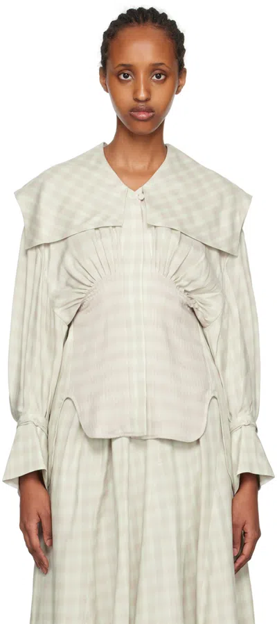 Mame Kurogouchi Green Check Blouse In Mint Green