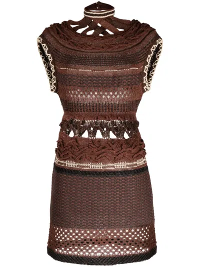 Mame Kurogouchi Open-knit Knitted Dress In Brown