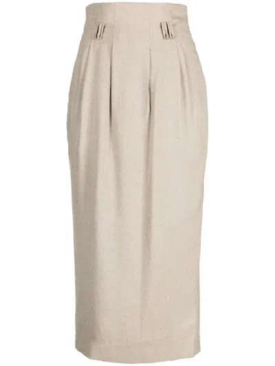 Mame Kurogouchi Pleat-detailing Midi Skirt In Neutrals
